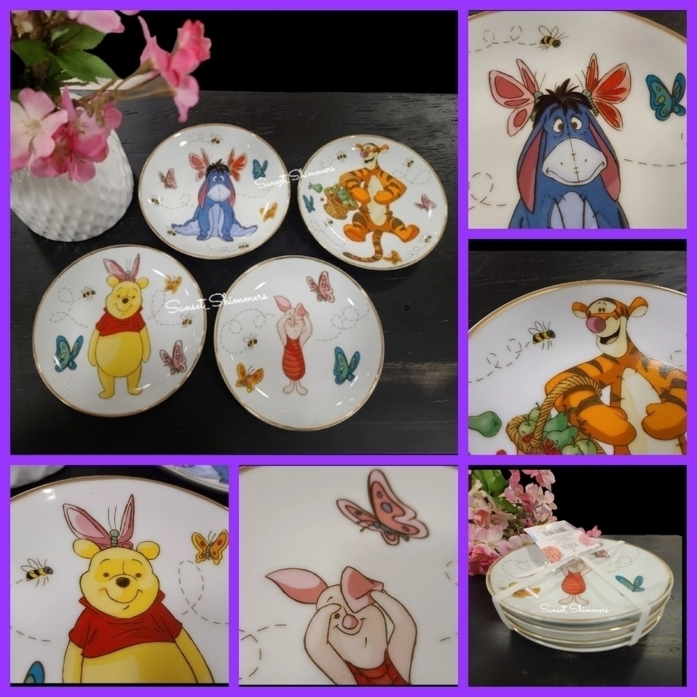 4pc Disney Winnie the Pooh Eeyore Piglet Tigger Appetizer Dessert Plate Set
